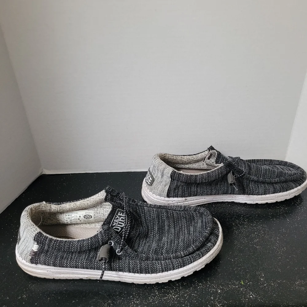 Hey Dude Walley Stretch Black and Gray Loafers Meterorite